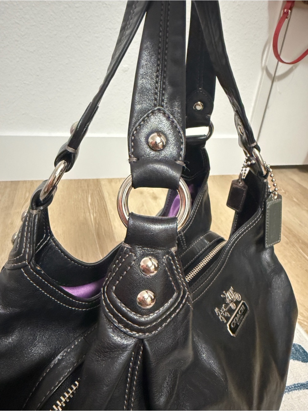 LIKE NEW!Vintage Coach Y2K Madison Maggie Shoulder Bag Metallic Black Leather XL - Picture 10 of 16
